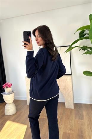Molesa Lacivert Bisiklet Yaka Basic Sweatshirt