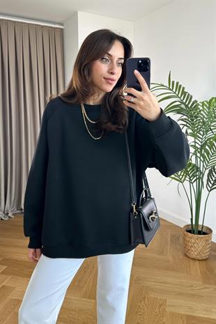 ZR Siyah Bisiklet Yaka Sweatshirt