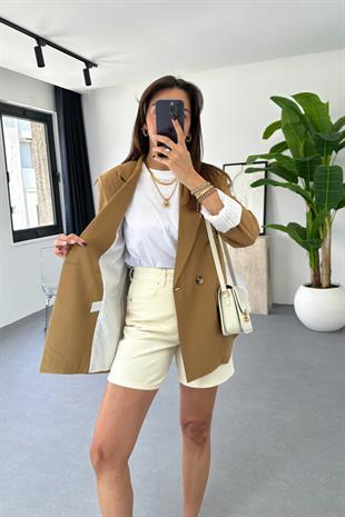 Pully Yağ Yeşili Keten Blazer
