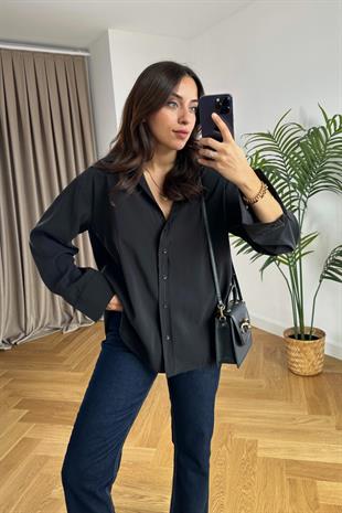 Mintox Siyah Oversize Gömlek