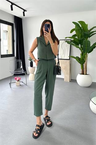 Pose Zümrüt Yeşili Yelek Pantolon Takım