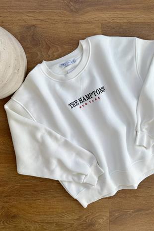 ZR Goresa Beyaz Yazı İşlemeli Sweatshirt