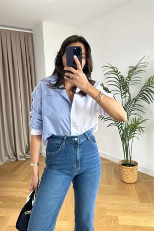 Ulo Mavi Beyaz Çift Renkli Gömlek