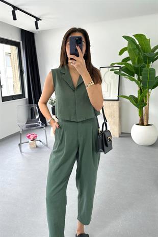 Pose Zümrüt Yeşili Yelek Pantolon Takım