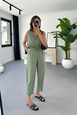 Tara Haki Beli Bağlamalı Bluz Pantolon Takım