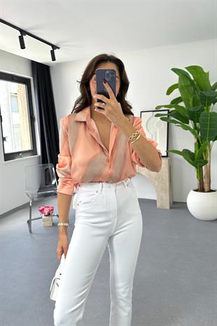 More Yavru Ağzı Bej Desenli Gömlek