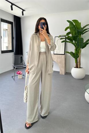 Garnie Mint Yeşili Keten Gömlek Pantolon Takım