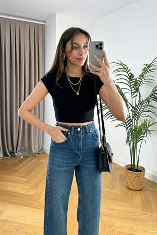 Luly Siyah Çelik Crop Top