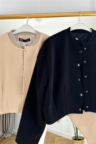 ZR Yole Ekru Düğmeli Bomber Ceket