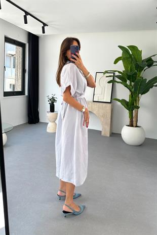 Yela Açık Gri Gizli Düğme Detaylı Tencel Elbise