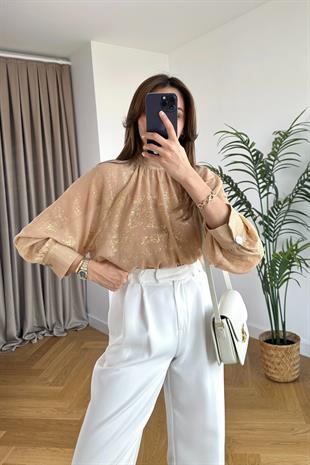 Klane Camel Varaklı Bluz