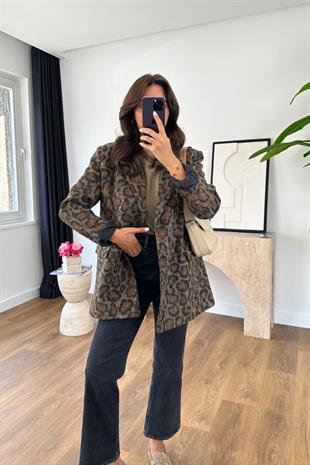 Retorsa Leopar Desenli Vatkalı Blazer Ceket