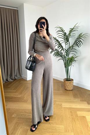 Folena Kahve Bluz Pantolon Takım