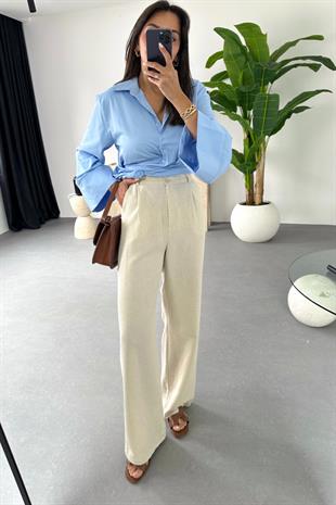 Linen Taş Keten Palazzo Pantolon