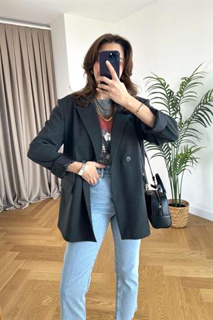 Olessa ZR Antrasit Çift Düğme Detaylı Premium Blazer
