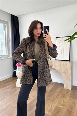 Retorsa Leopar Desenli Vatkalı Blazer Ceket