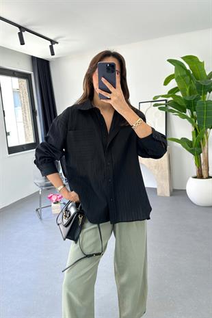 Rio Siyah Kendinden Çizgili Gömlek