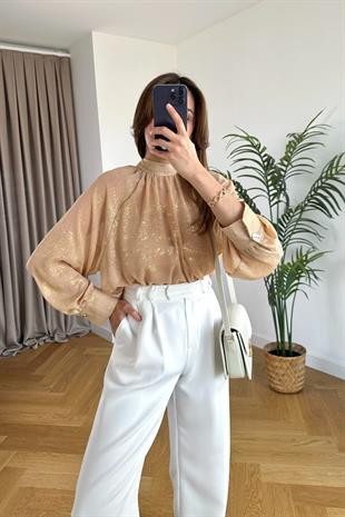 Klane Camel Varaklı Bluz