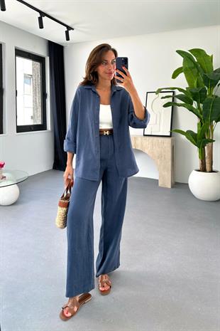 Sasha Lacivert Keten Gömlek