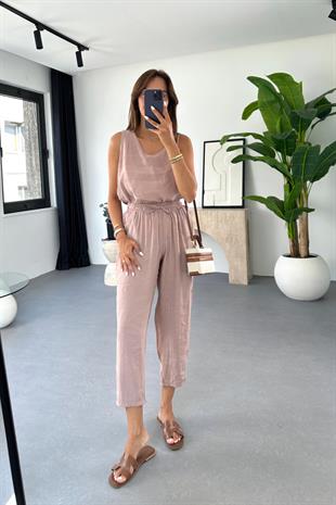 Mona Gül Kurusu Beli Bağlamalı Bluz Pantolon Takım
