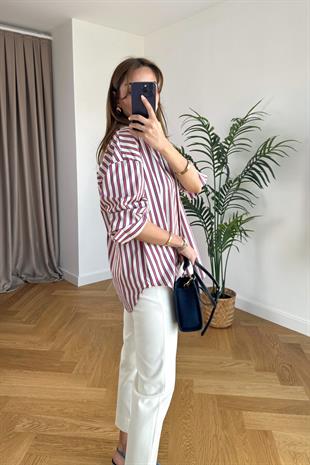 Luny Kırmızı Lacivert Çizgili Gömlek