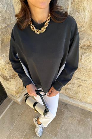 Antrasit Gömlek Detaylı Sweatshirt