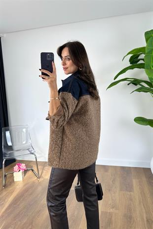 Monla Vizon Lacivert Denim Yaka Detaylı Buklet Ceket