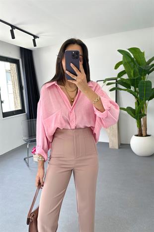 Oxi Toz Pembe Dökümlü Gömlek