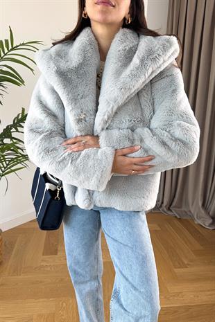 Gri Peluş Kürk Mont