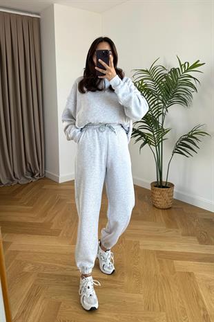 ZR Fonda Açık Gri Sweatshirt Eşofman Takım
