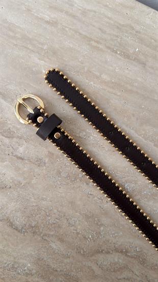 Acı Kahve Gold Tokalı Top Zincirli Kemer
