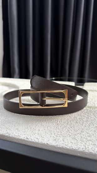 Acı Kahve Kare Gold Tokalı Kemer