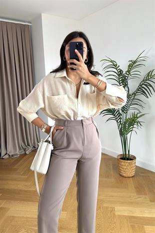 ZR Ekru Cep Detaylı Gömlek