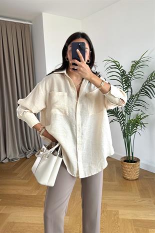 ZR Ekru Cep Detaylı Gömlek