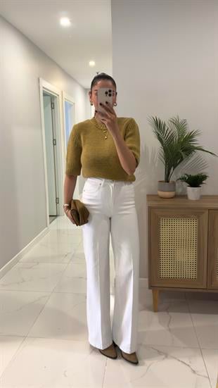 Adelina Beyaz Geniş Paça Jean