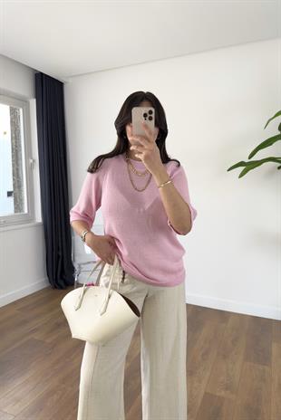 Adore Pembe Reglanlı İnce Triko