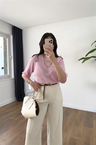 Adore Pembe Reglanlı İnce Triko