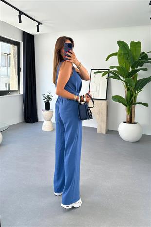 Flora İndigo V Yaka Bluz Pantolon Takım