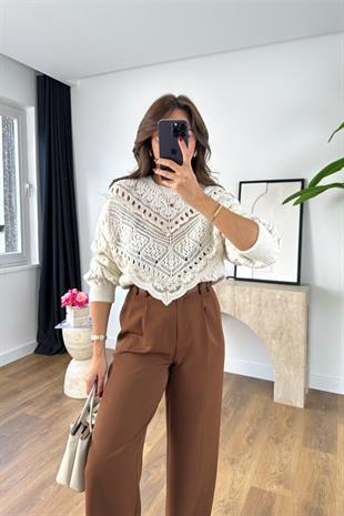 Nena Ekru Fırfır Detaylı Triko