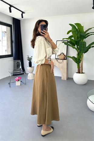 Lole Kemerli  Camel Keten Maxi Etek