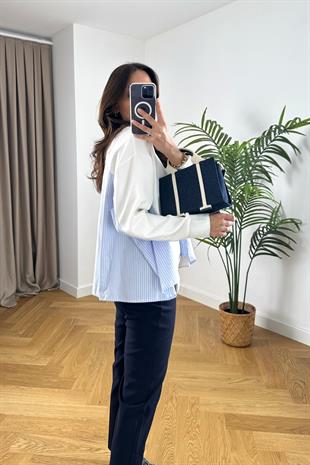 Kırık Beyaz Gömlek Detaylı Sweatshirt