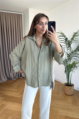 Titsa Yağ Yeşili Çizgili Gömlek