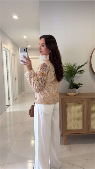 Albaska Çok Renkli Nakışlı Premium Ceket
