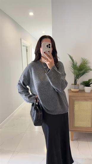 Alin Antrasit Geniş Kol Detaylı Triko