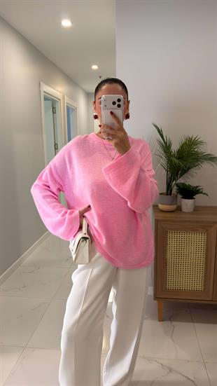 Alin Şeker Pembe Geniş Kol Detaylı Triko