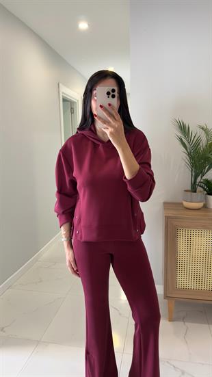 Alina Bordo Çıtçıt Detaylı Kapüşonlu Sweat Pantolon Takım