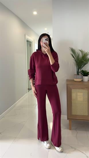 Alina Bordo Çıtçıt Detaylı Kapüşonlu Sweat Pantolon Takım