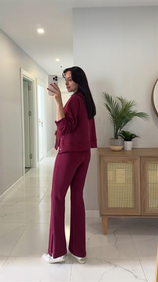 Alina Bordo Çıtçıt Detaylı Kapüşonlu Sweat Pantolon Takım