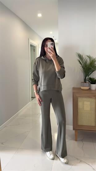 Alina Haki Çıtçıt Detaylı Kapüşonlu Sweat Pantolon Takım