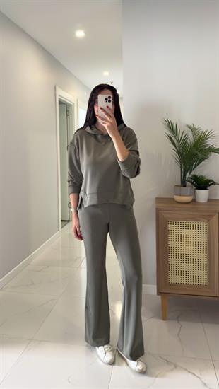 Alina Haki Çıtçıt Detaylı Kapüşonlu Sweat Pantolon Takım
